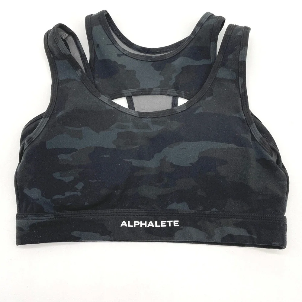 Alphalete Camo Sports Bra Womens Small Double Strap Racerback Athleisure Gym